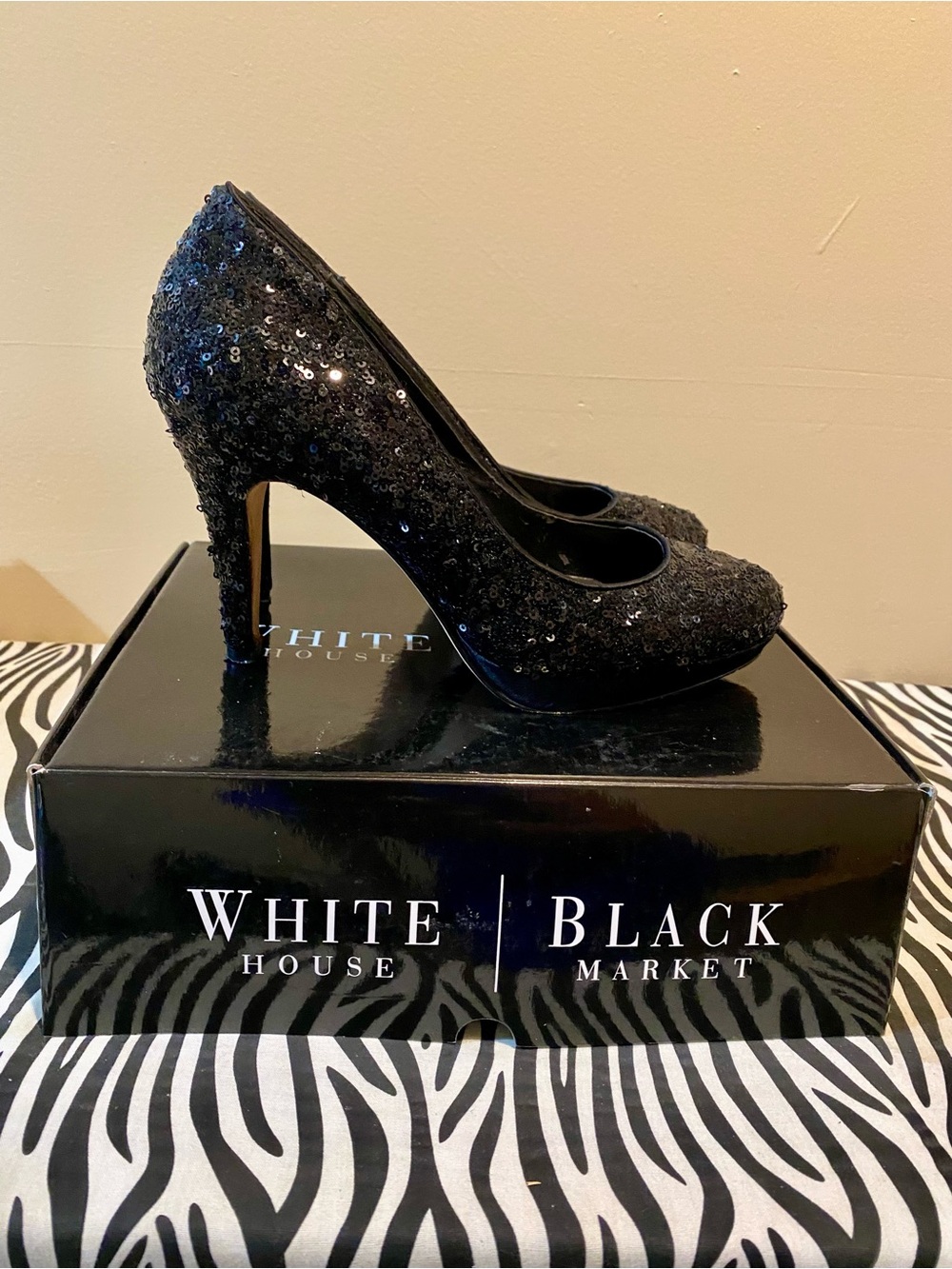 White House Black Market Black Sequin Platform Pumps